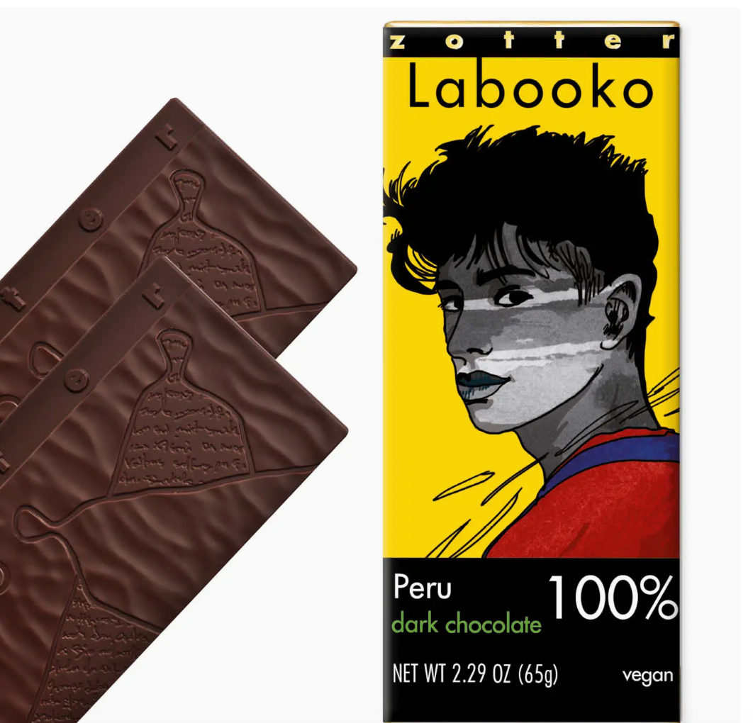 Zotter Labooko 100% Peru Dark Chocolate Bar – Single Origin, No Sugar