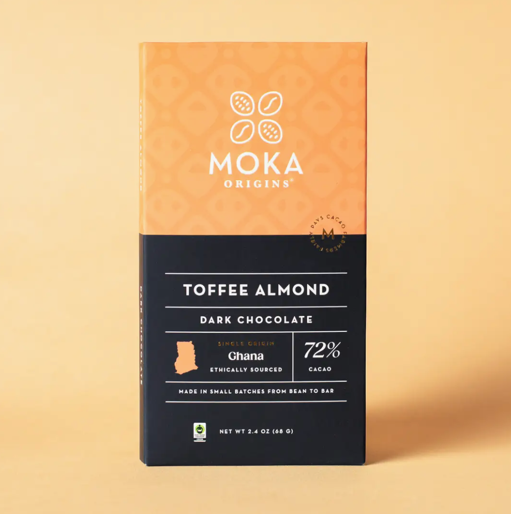 Moka Organic Dark Chocolate Bar – Toffee Almond | Artisan Dark Chocolate