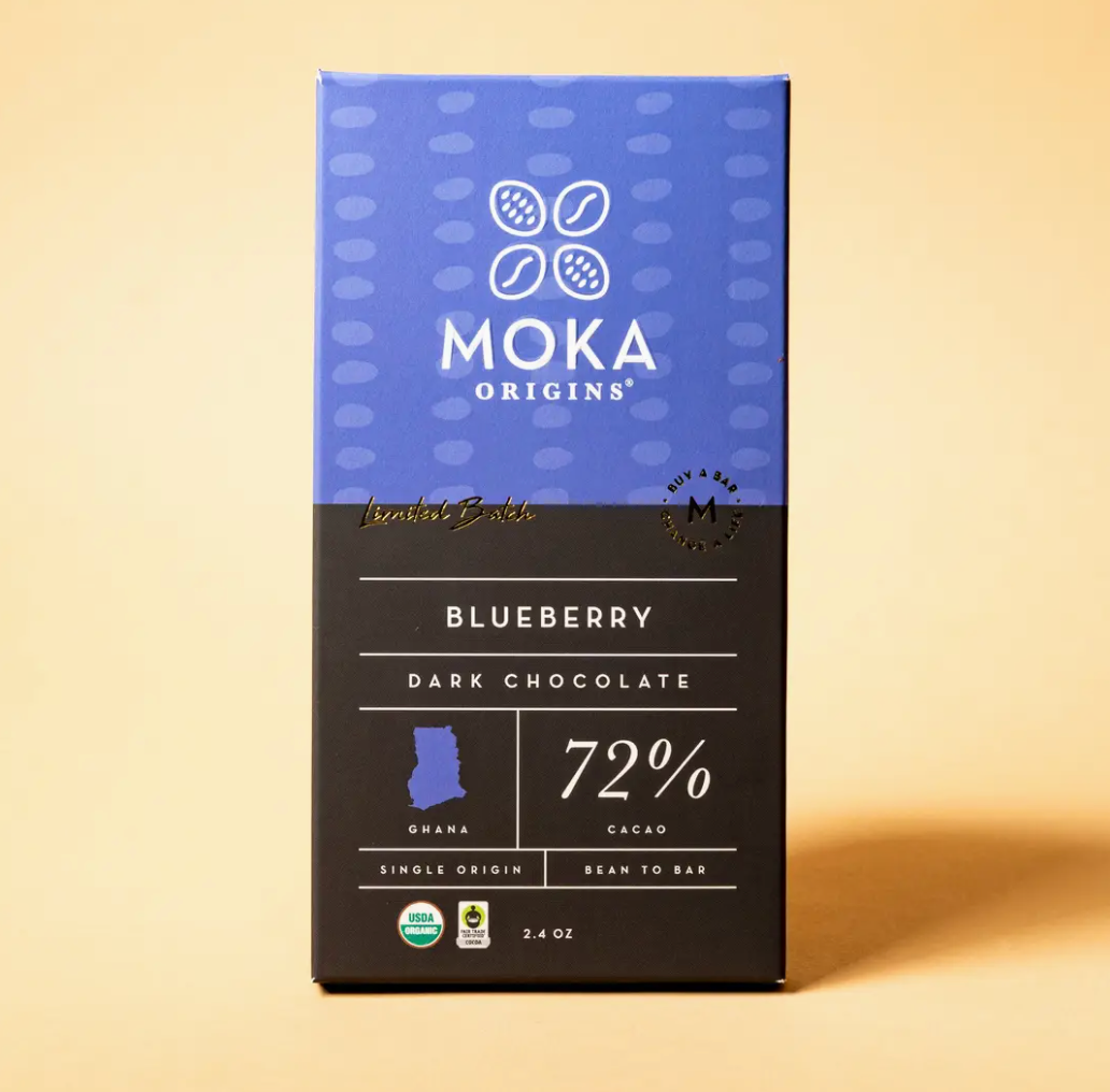 Moka Origins Organic Dark Chocolate Bar – Blueberry (72%)