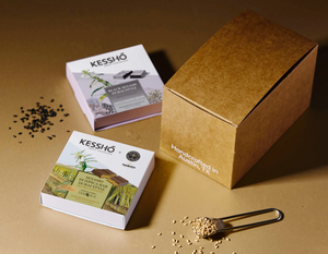 Kesshō Dubai-Style Black Sesame White Chocolate Bar with Japanese black sesame paste and crispy kataifi filling, available at Chocology Unlimited.
