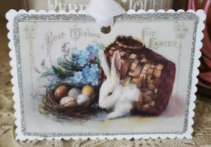 Gift Tag Keepsake--Easter Bunny n Basket with Forget Me Knots