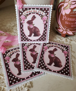 Gift Tag Keepsake--Easter Chocolate Bunny n Roses